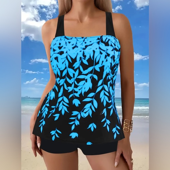 Women’s Blue & Black Leaf Print Takini 2-Piece Swinsuit. XL - Picture 8 of 8
